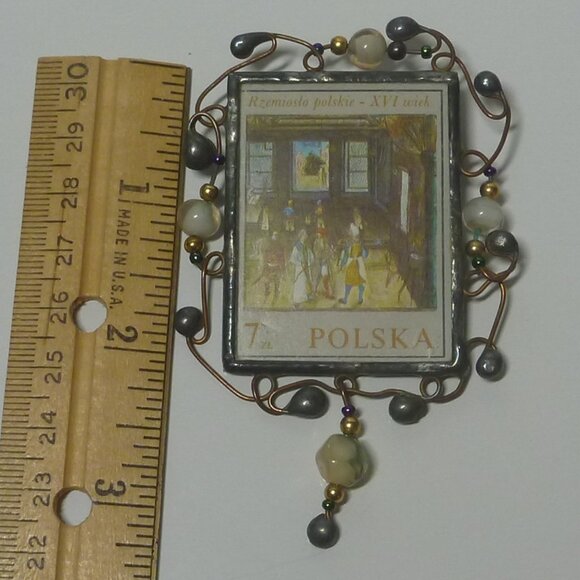Vintage Polish "Miniatures from Behem's Codex" Stamp Brooch/Pendant - Picture 9 of 9